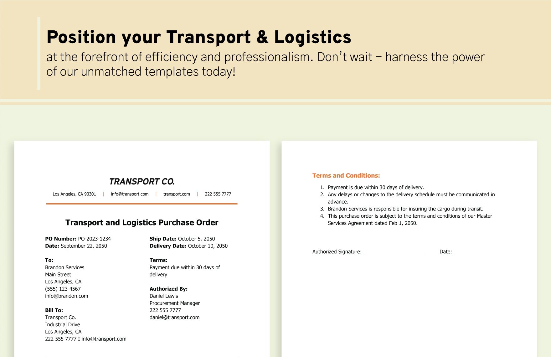 Transport and Logistics Purchase Order Template