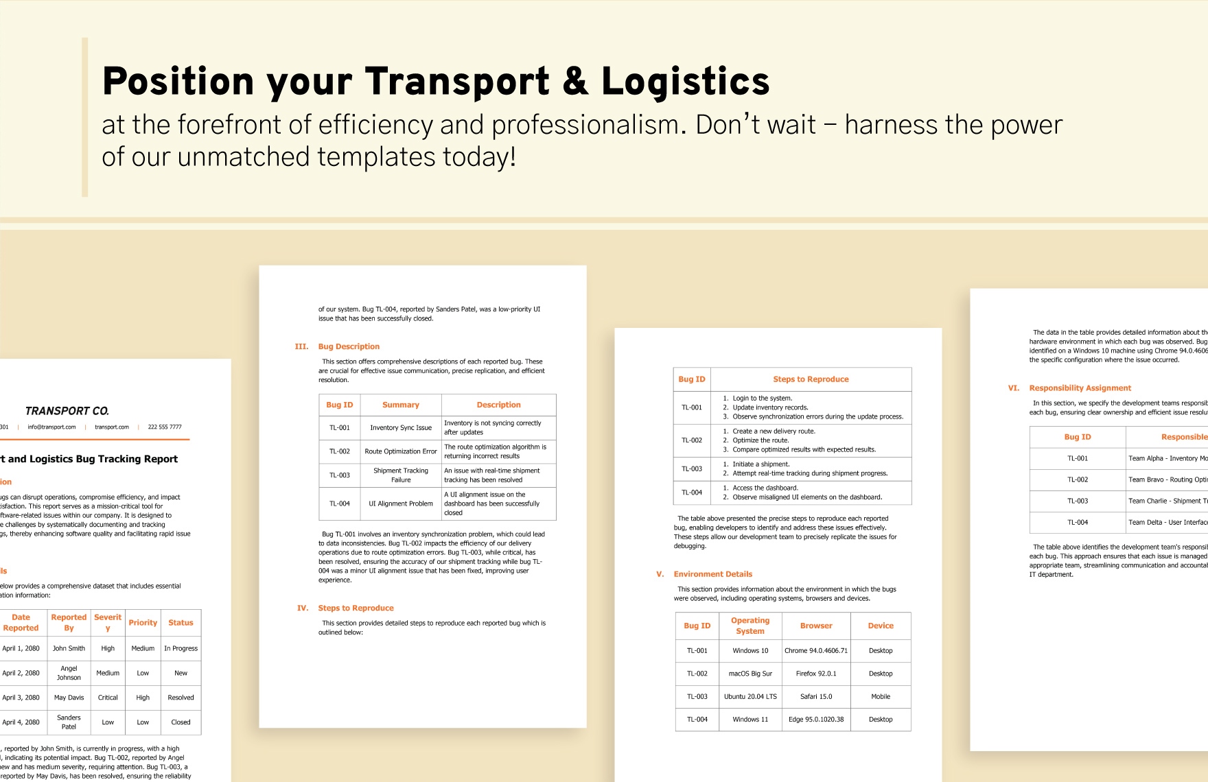 Transport and Logistics Bug Tracking Report Template