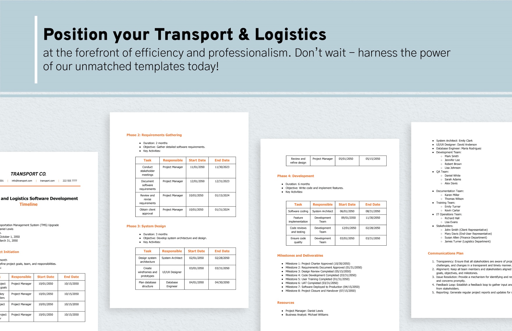 Transport and Logistics Software Development Timeline Template