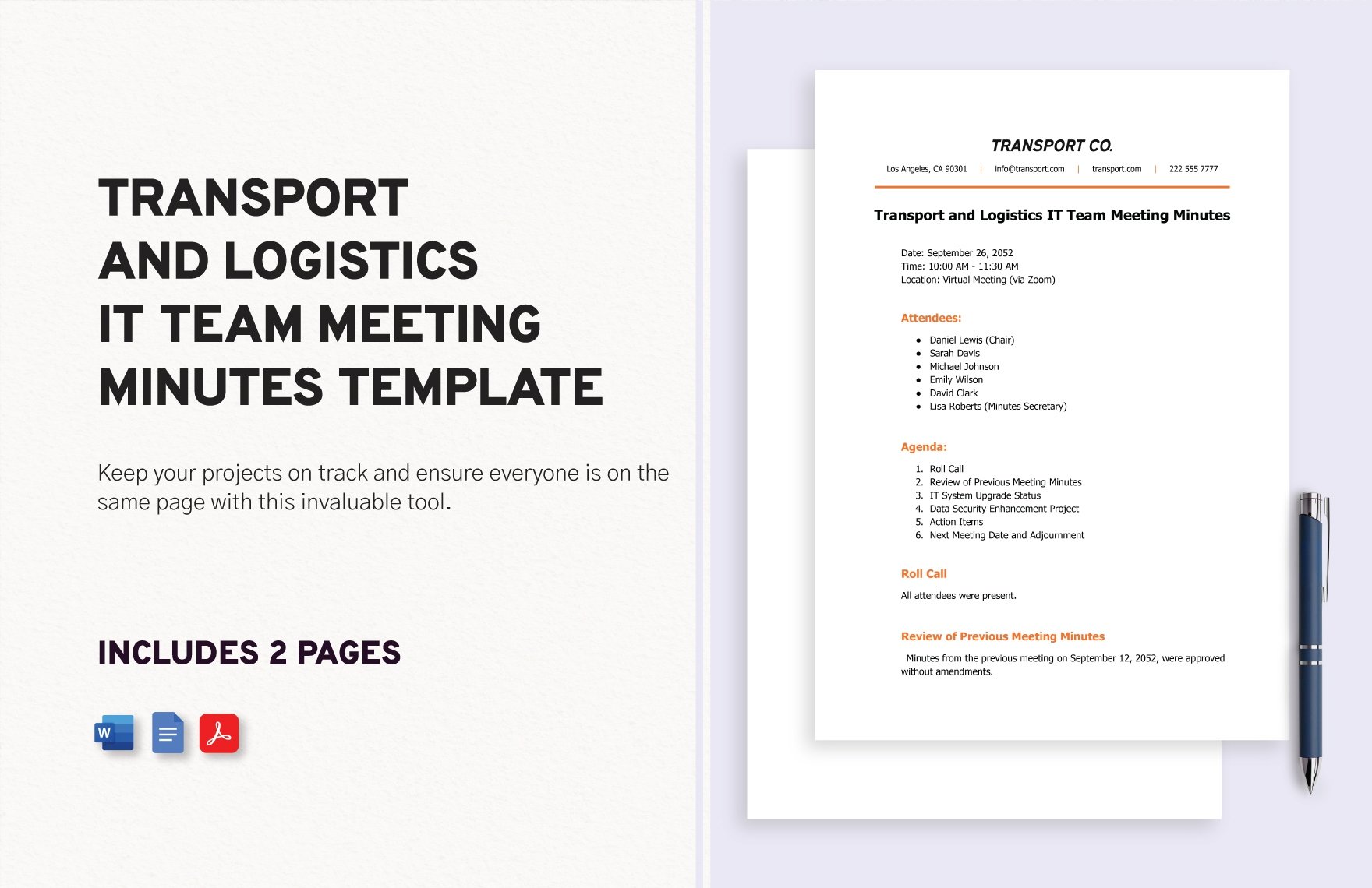 Transport and Logistics IT Team Meeting Minutes Template