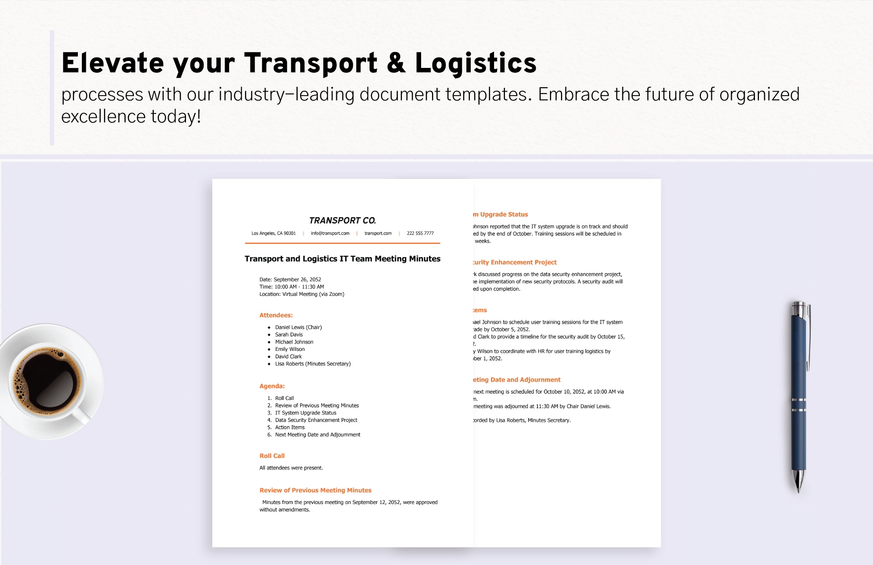 Transport and Logistics IT Team Meeting Minutes Template