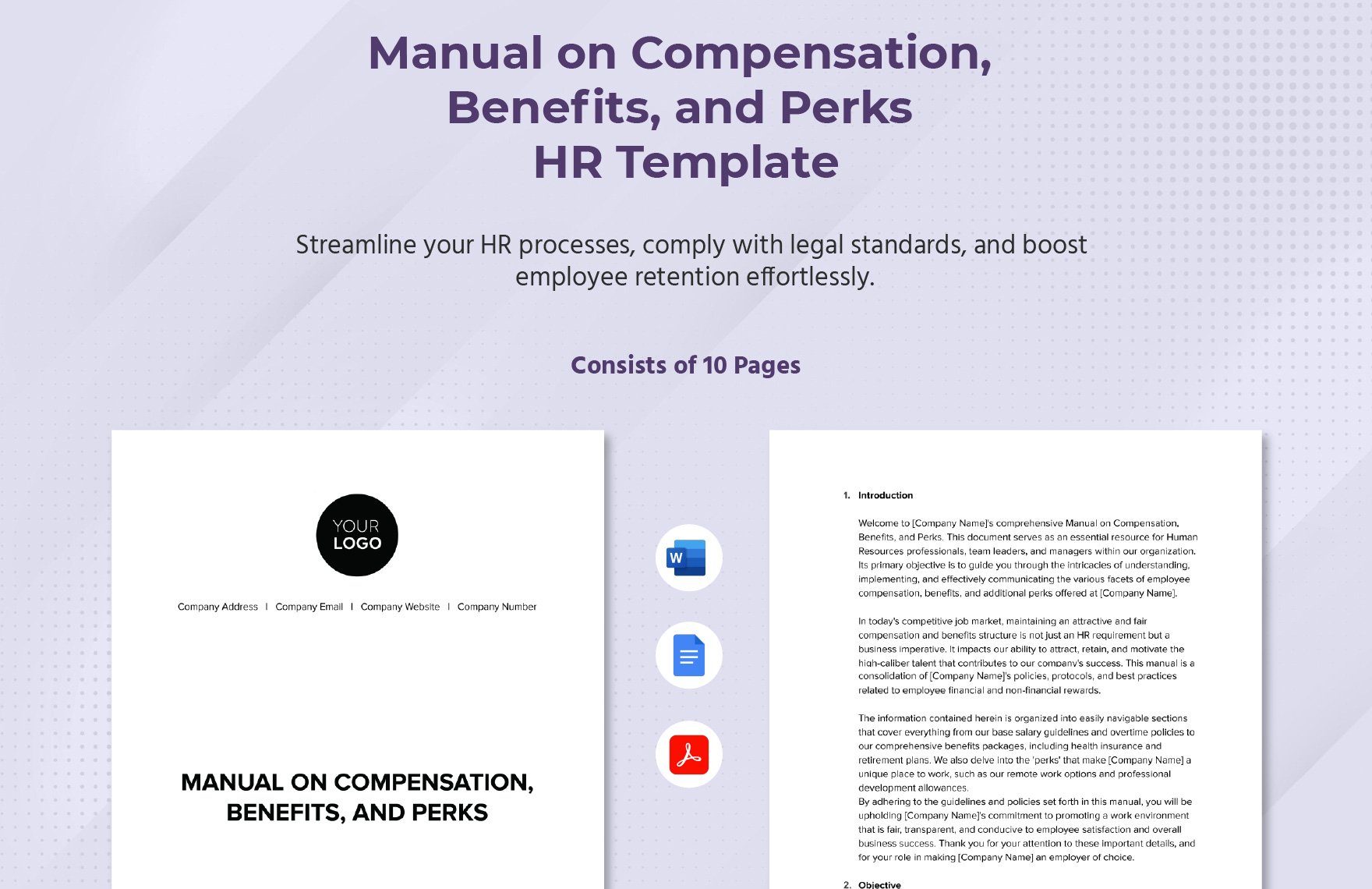 Manual on Compensation, Benefits, and Perks HR Template