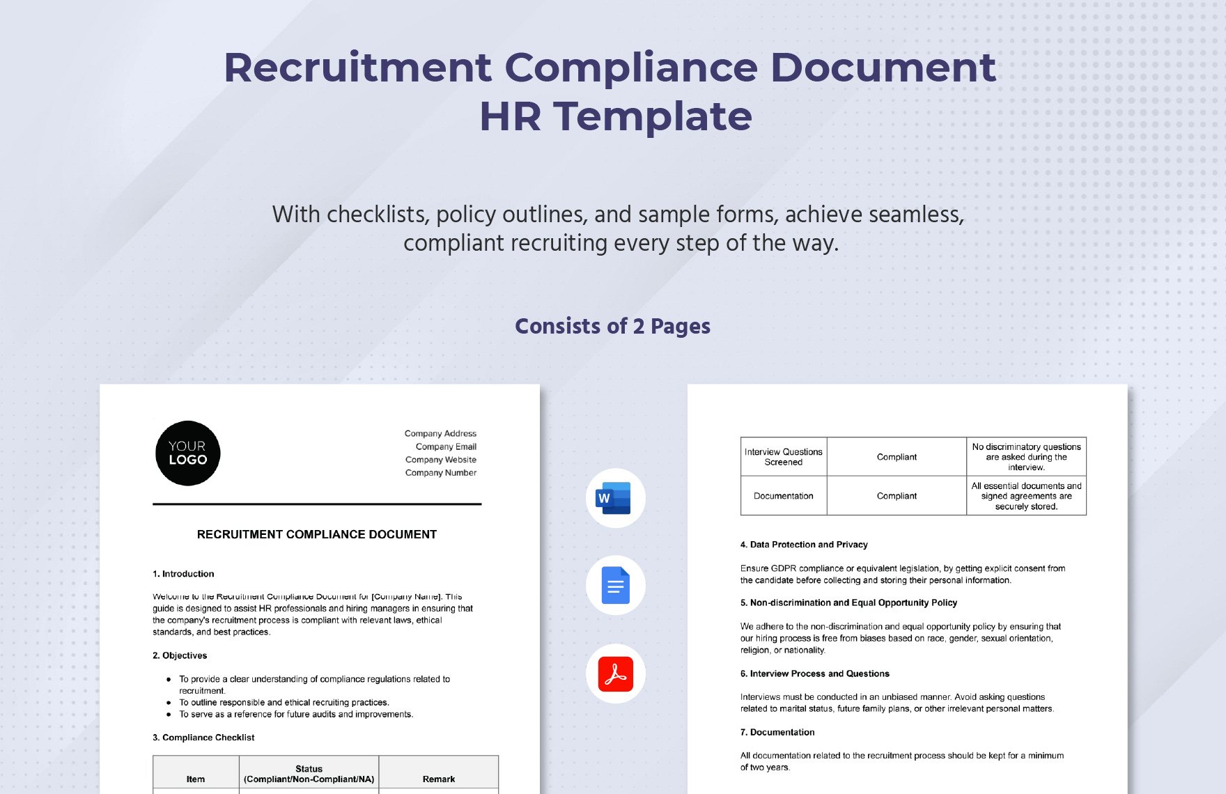 Recruitment Compliance Document HR Template