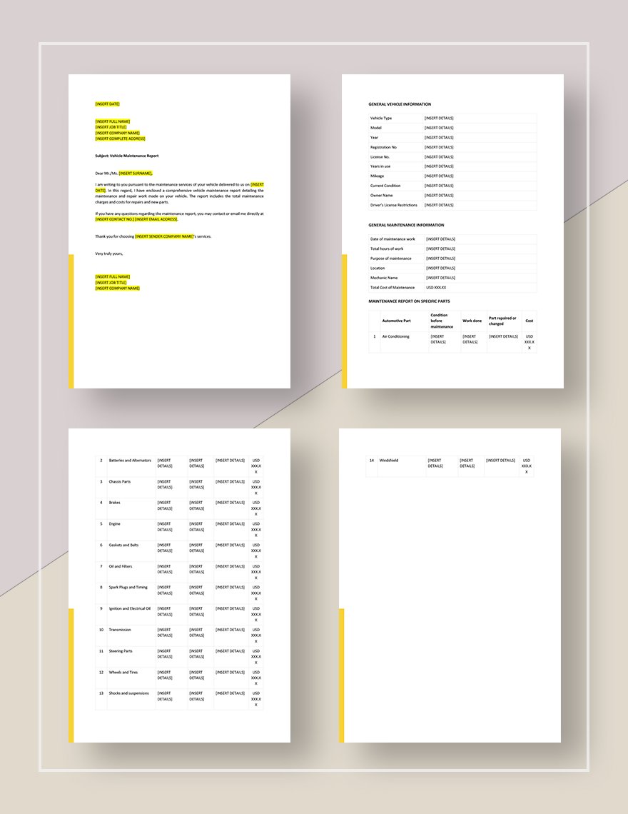 Vehicle Maintenance Report Template in Word Pages Google Docs