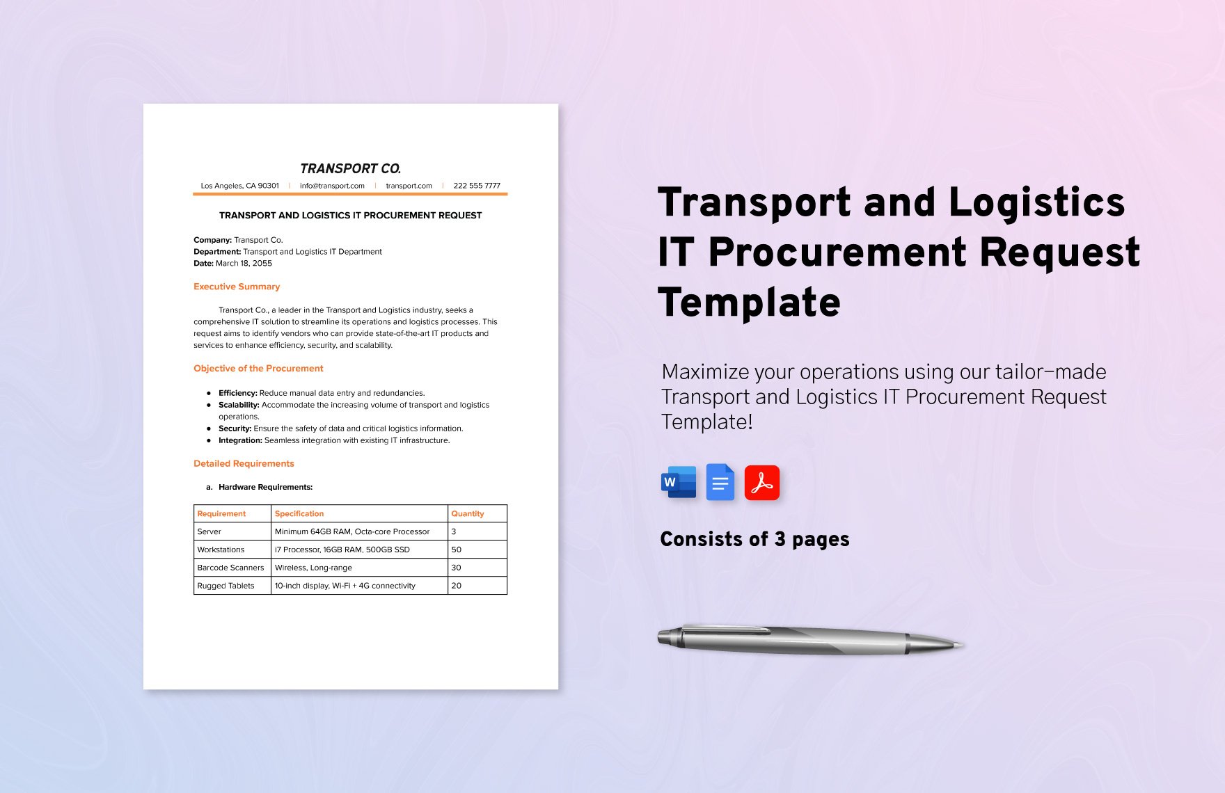 Transport and Logistics IT Procurement Request Template
