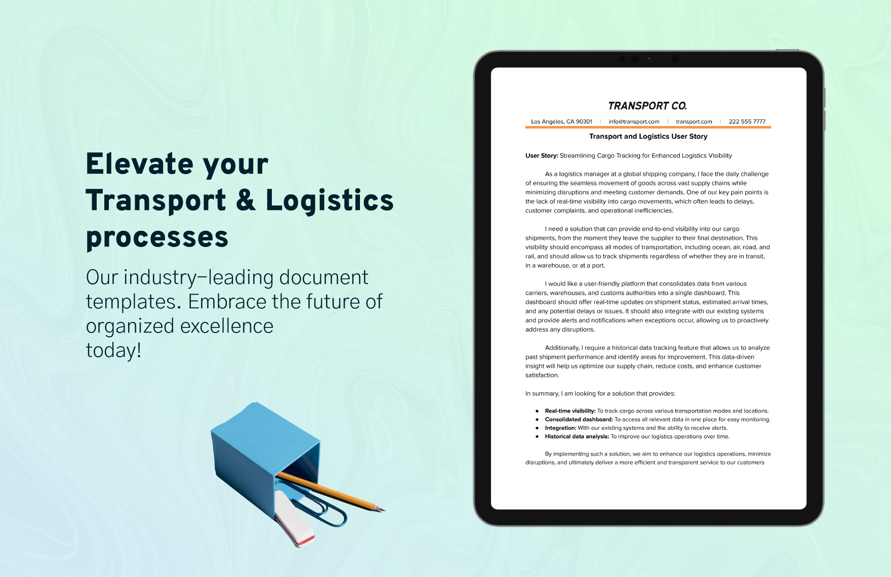 Transport and Logistics User Story Template
