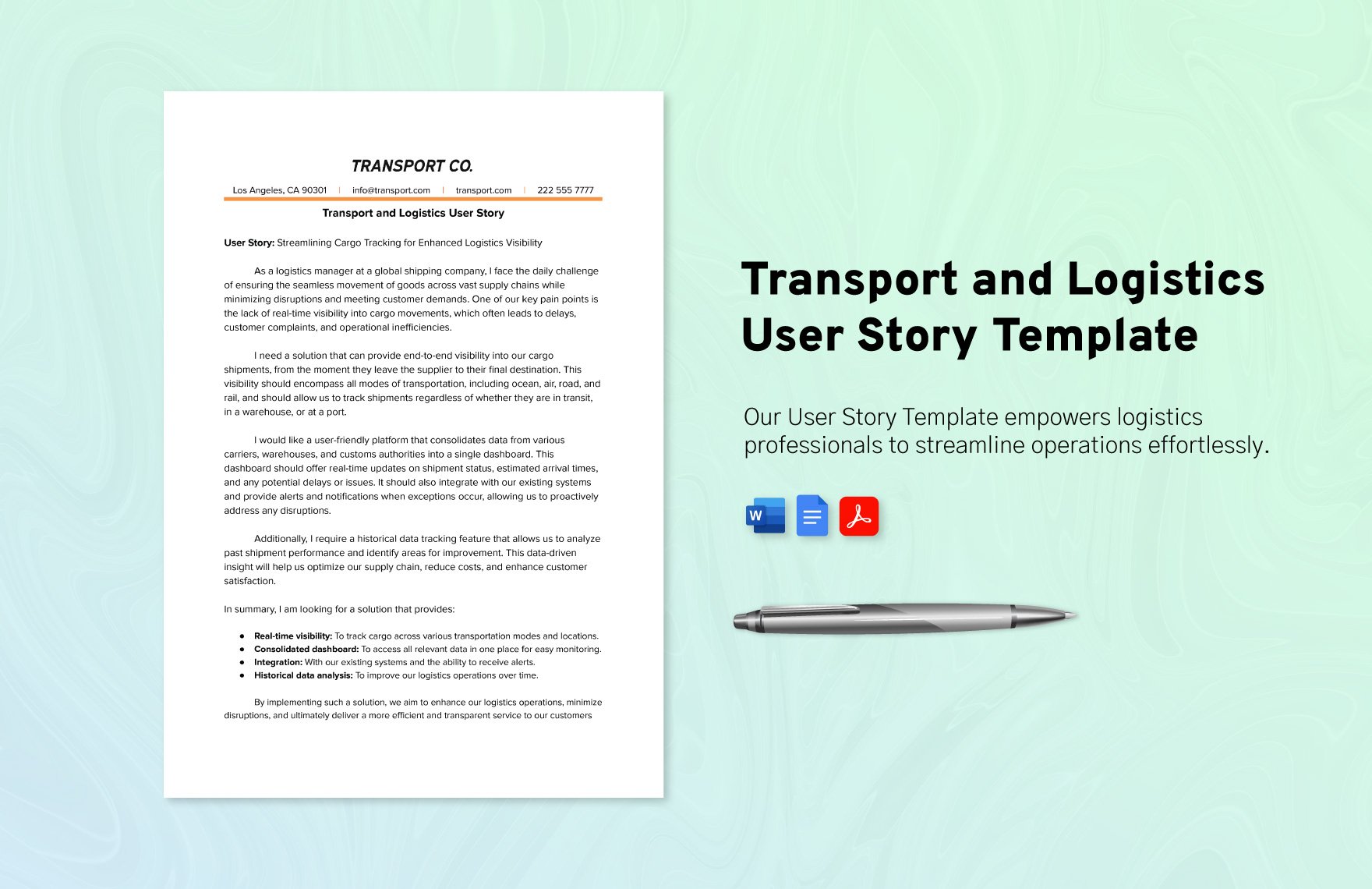 Transport and Logistics User Story Template