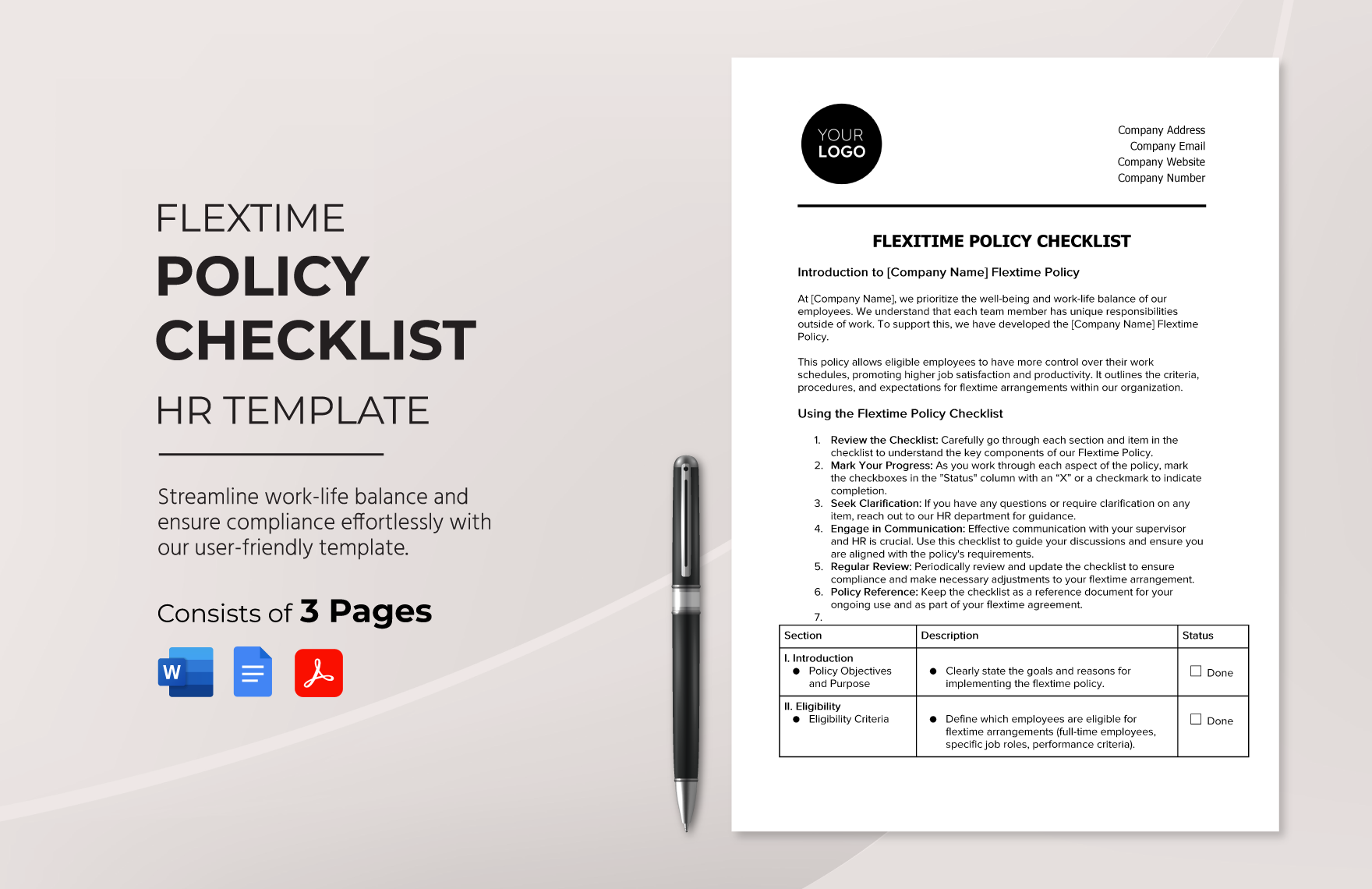 Flextime Policy Checklist HR Template