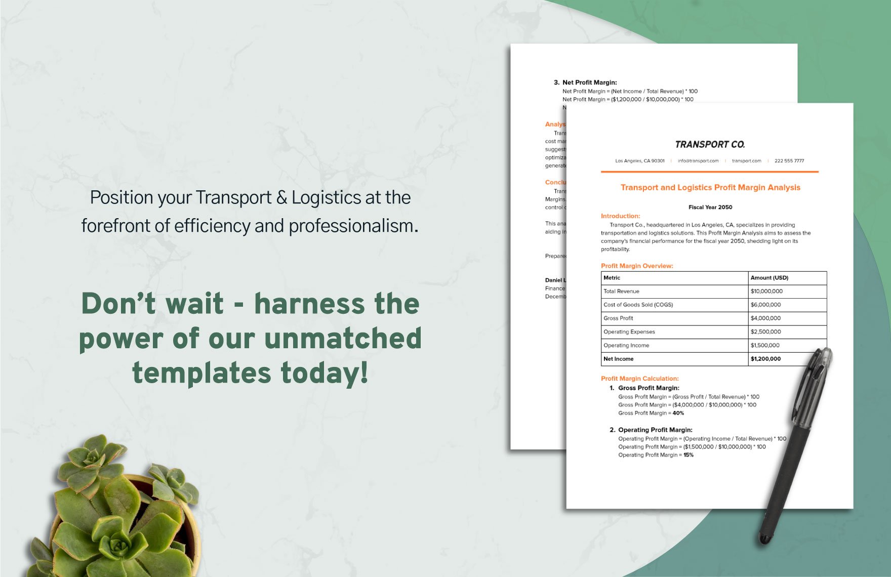 Transport and Logistics Profit Margin Analysis Template