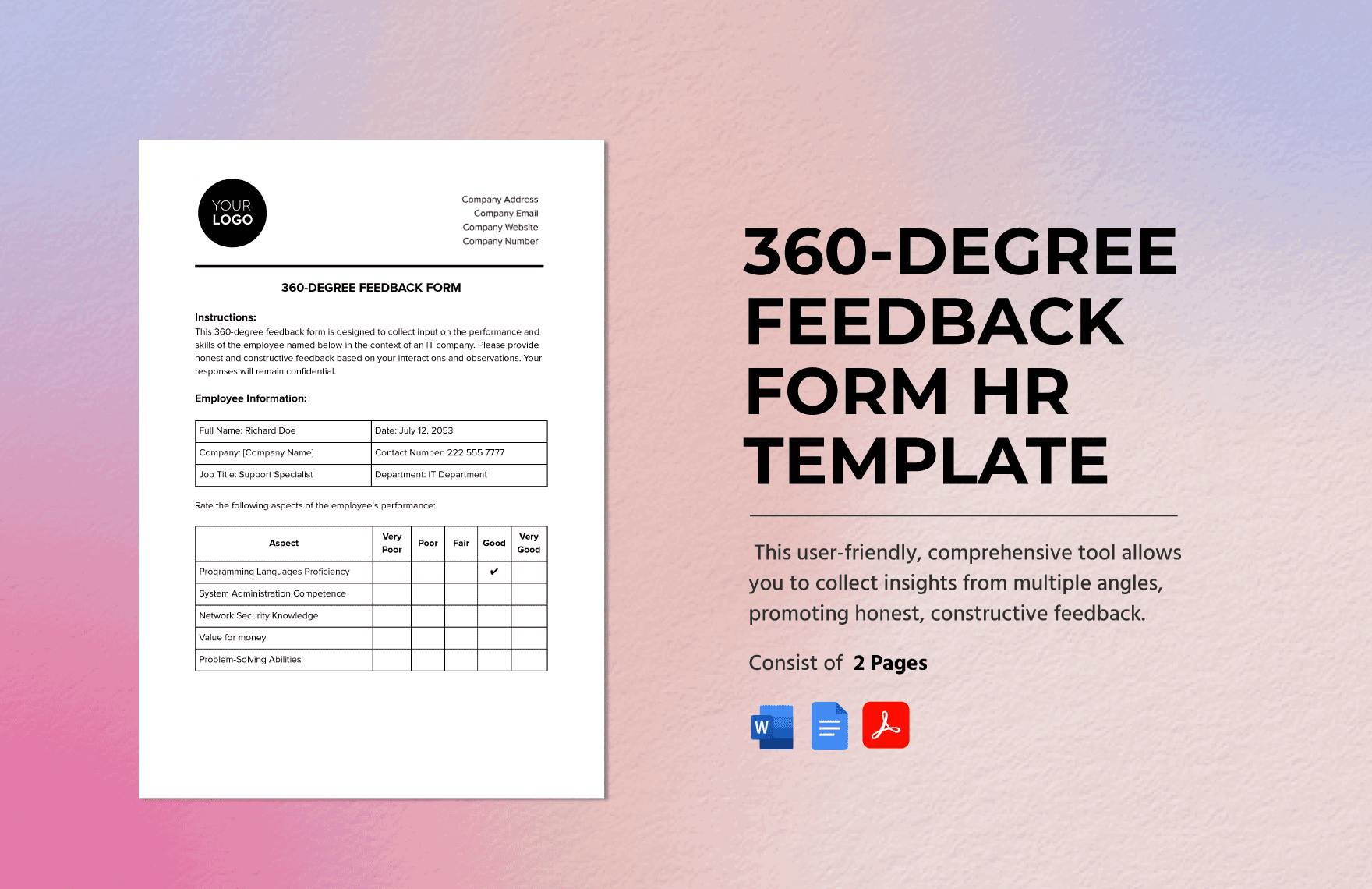 360-Degree Feedback Form HR Template in Word, Google Docs, PDF
