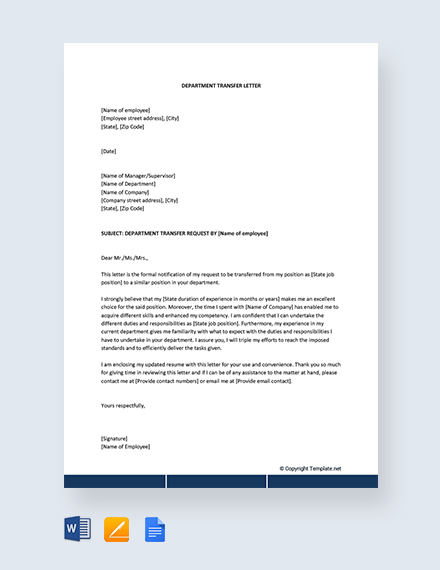 FREE Internal Department Transfer Letter Template - Word | Google Docs ...