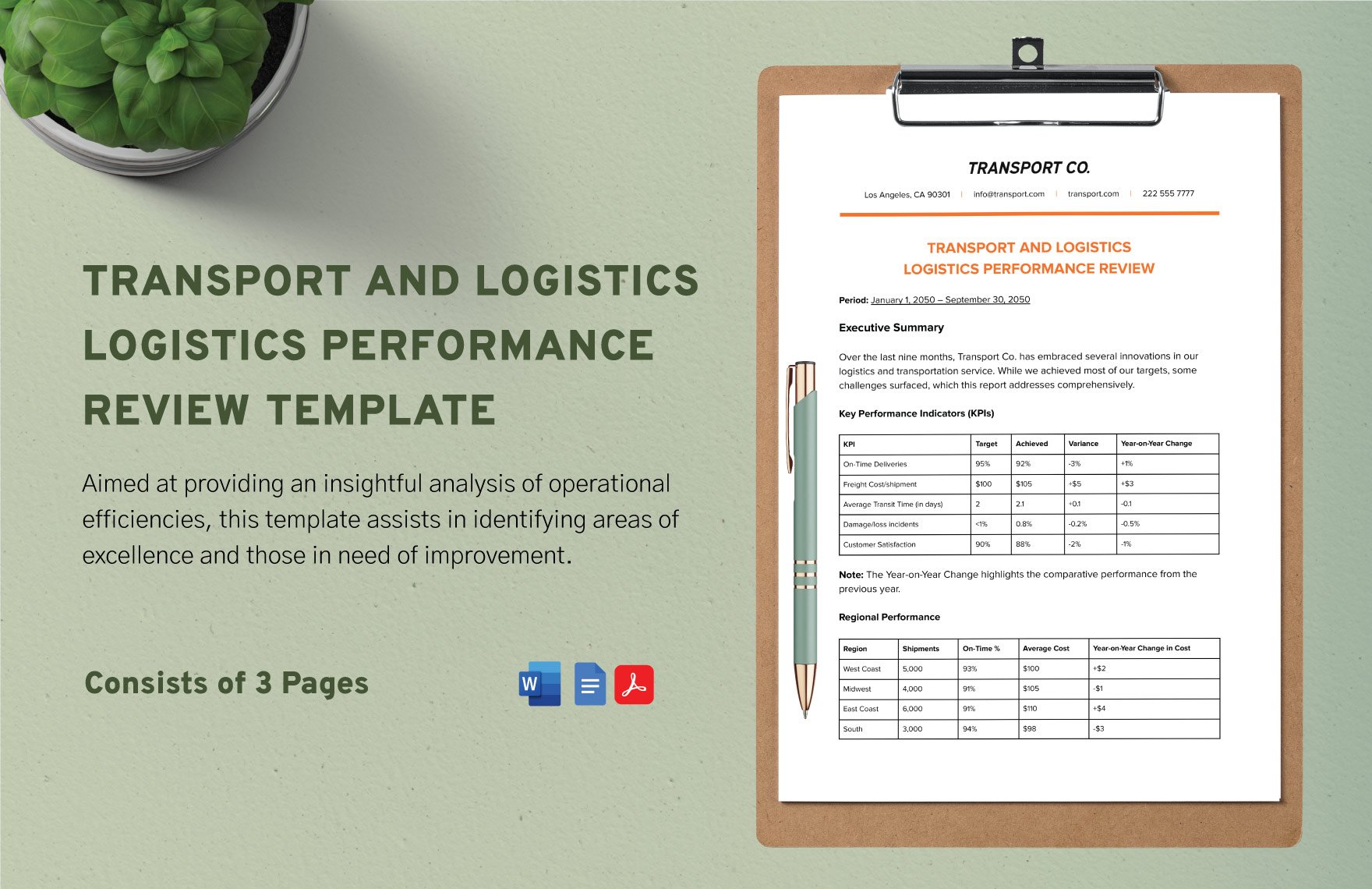 Transport and Logistics Logistics Performance Review Template
