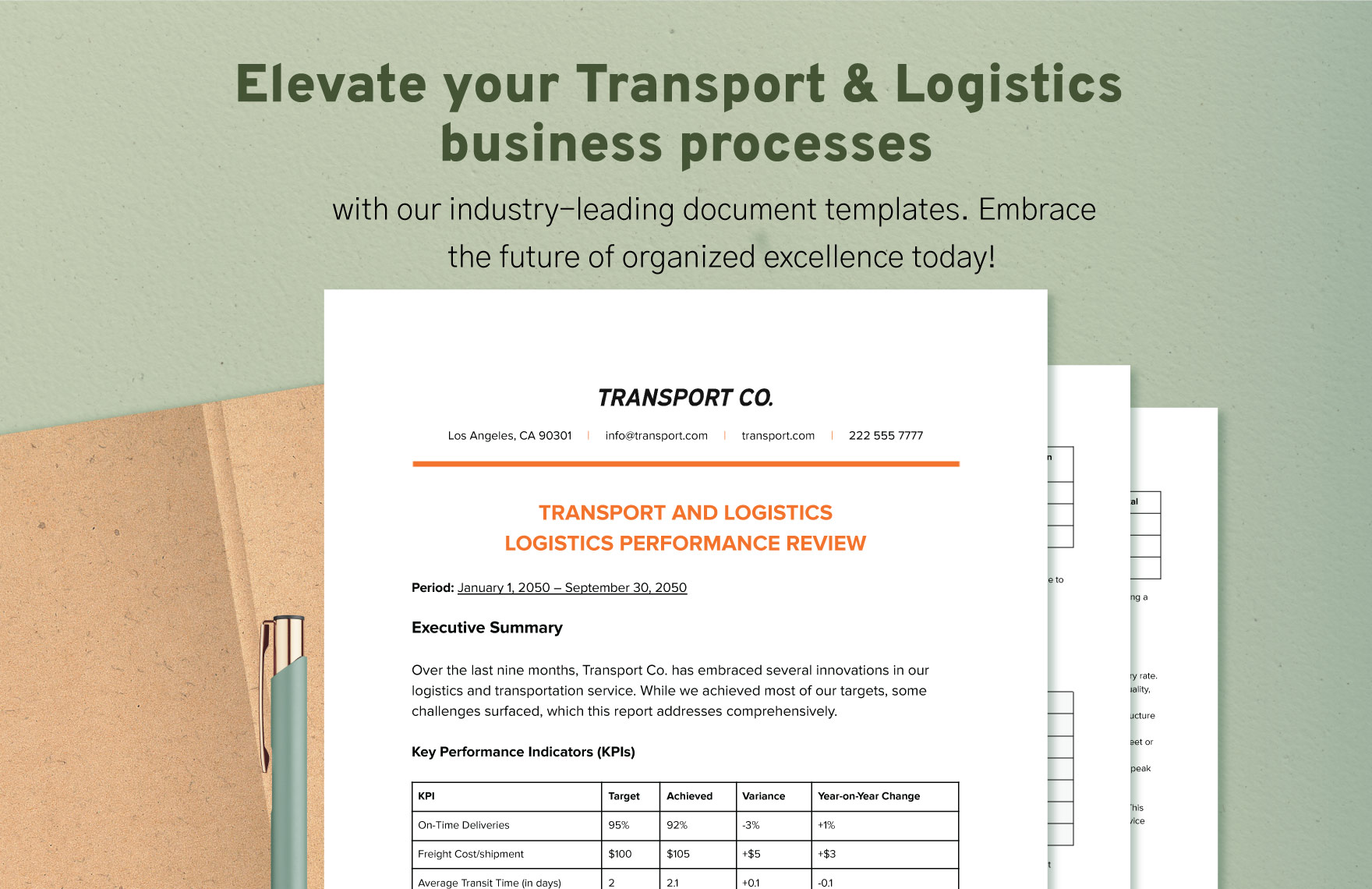 Transport and Logistics Logistics Performance Review Template