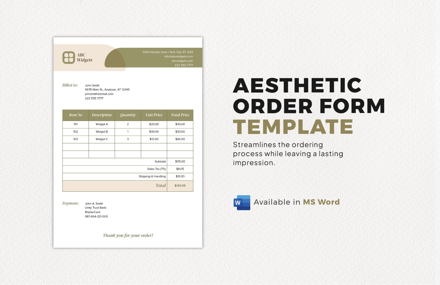 Aesthetic Order Form Template