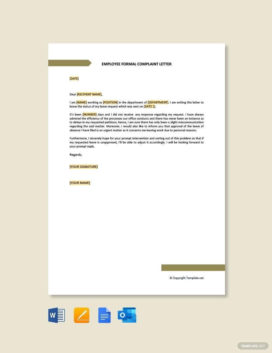 Employee Formal Complaint Letter Template