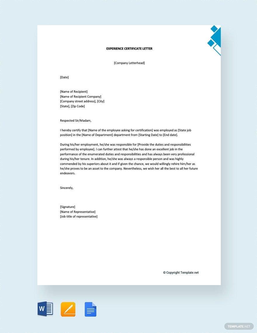 Experience Certificate Letter