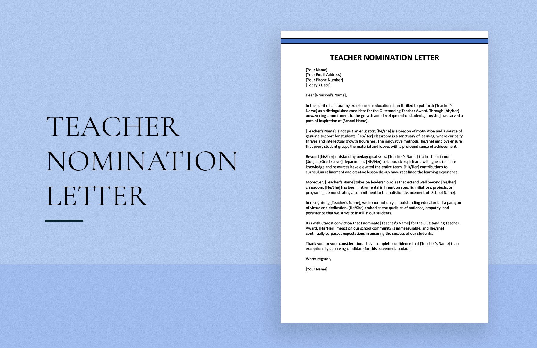 Teacher Nomination Letter
