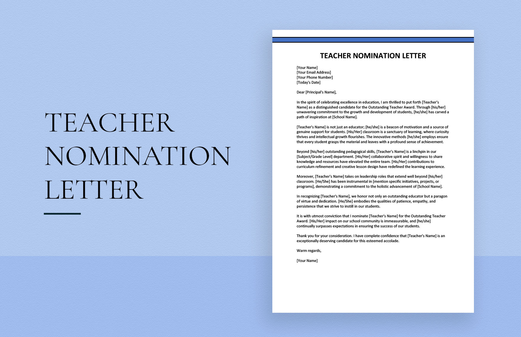 Teacher Nomination Letter in Word, Google Docs - Download | Template.net