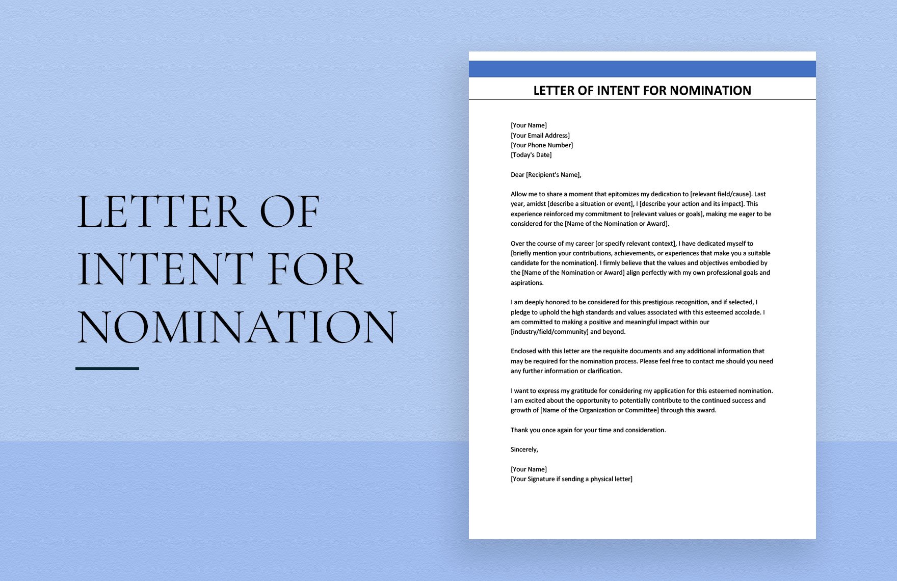 Letter of Intent for Nomination