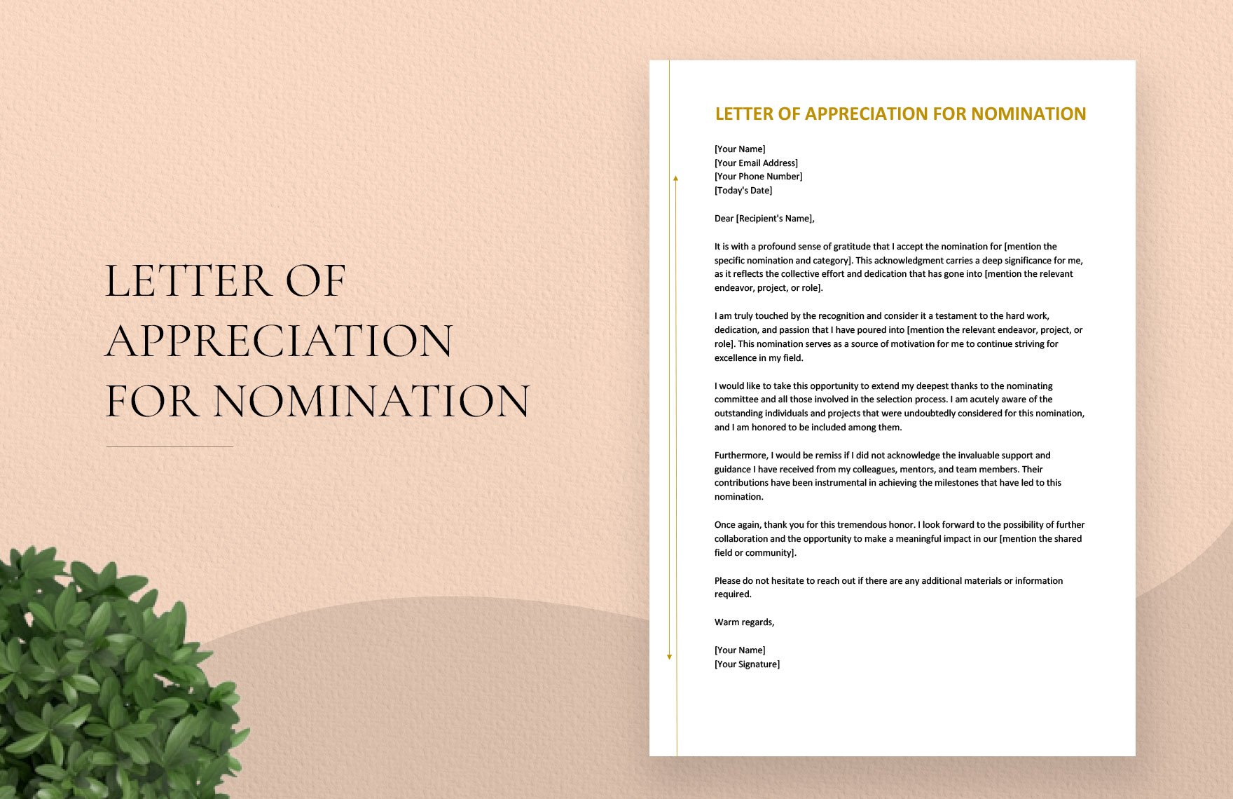 Letter of Appreciation for Nomination in Word, Google Docs