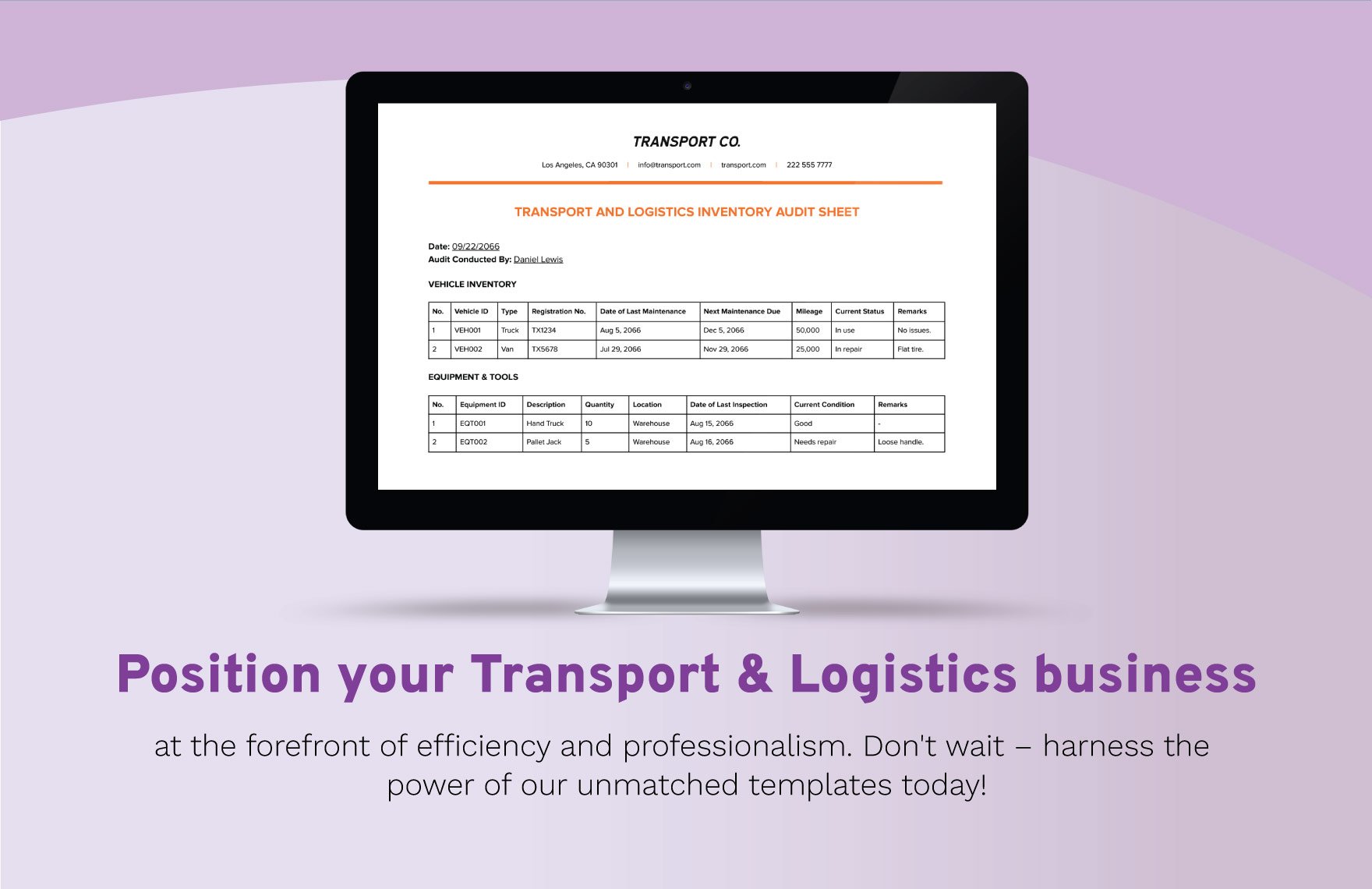 Transport and Logistics Inventory Audit Sheet Template