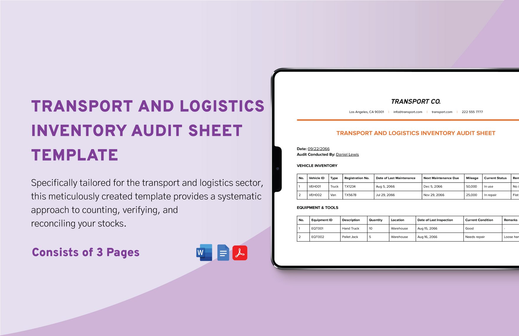 Transport and Logistics Inventory Audit Sheet Template