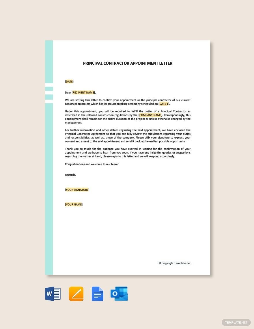 Principal Contractor Appointment Letter Template
