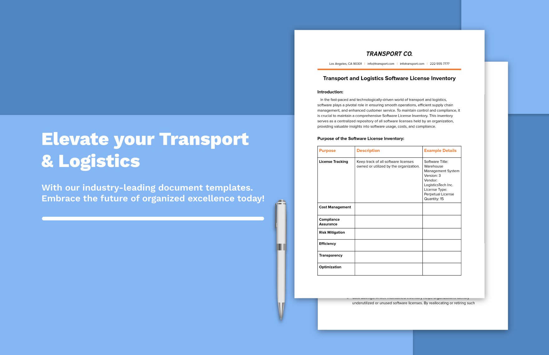 Transport and Logistics Software License Inventory Template