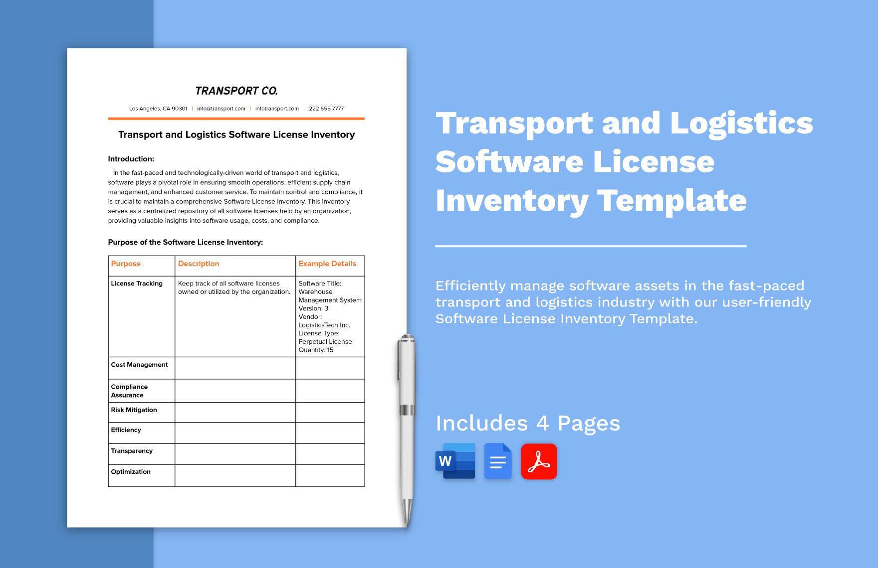 Transport and Logistics Software License Inventory Template