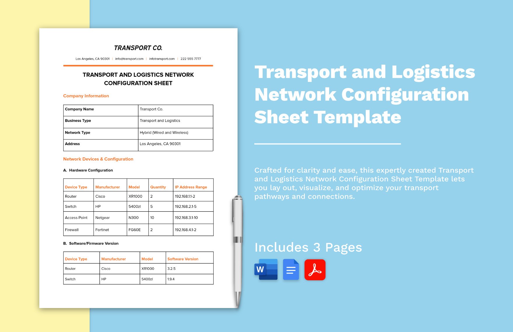 Transport and Logistics Network Configuration Sheet Template
