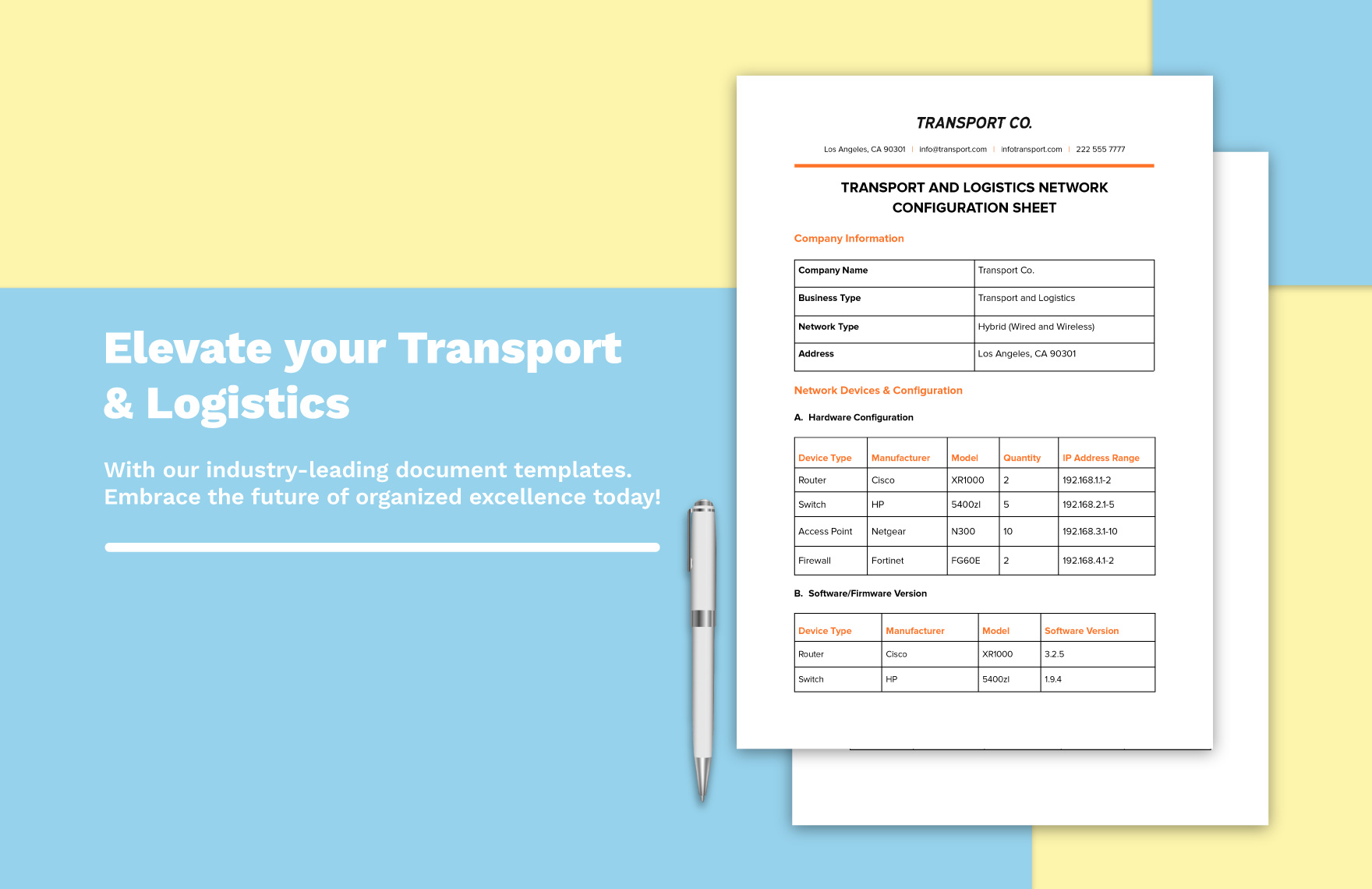 Transport and Logistics Network Configuration Sheet Template
