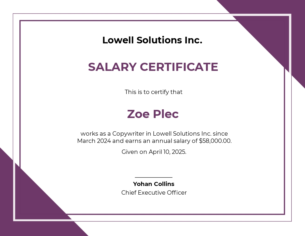 Free Salary Certificate Letter Template - Google Docs, Word, Apple Pages