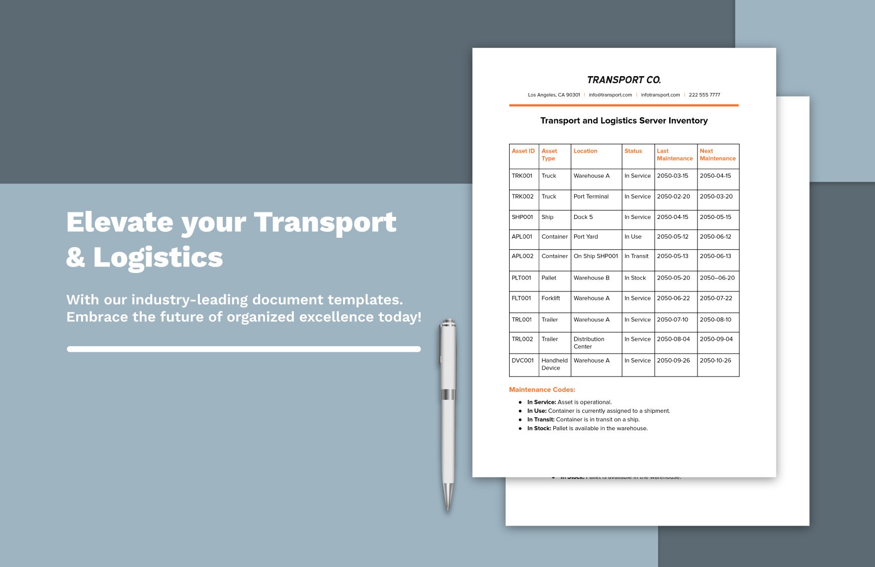 Transport and Logistics Server Inventory Template