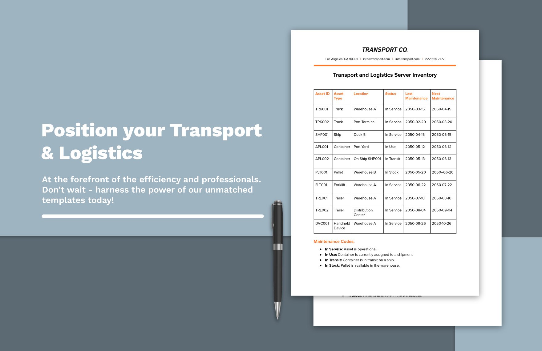 Transport and Logistics Server Inventory Template