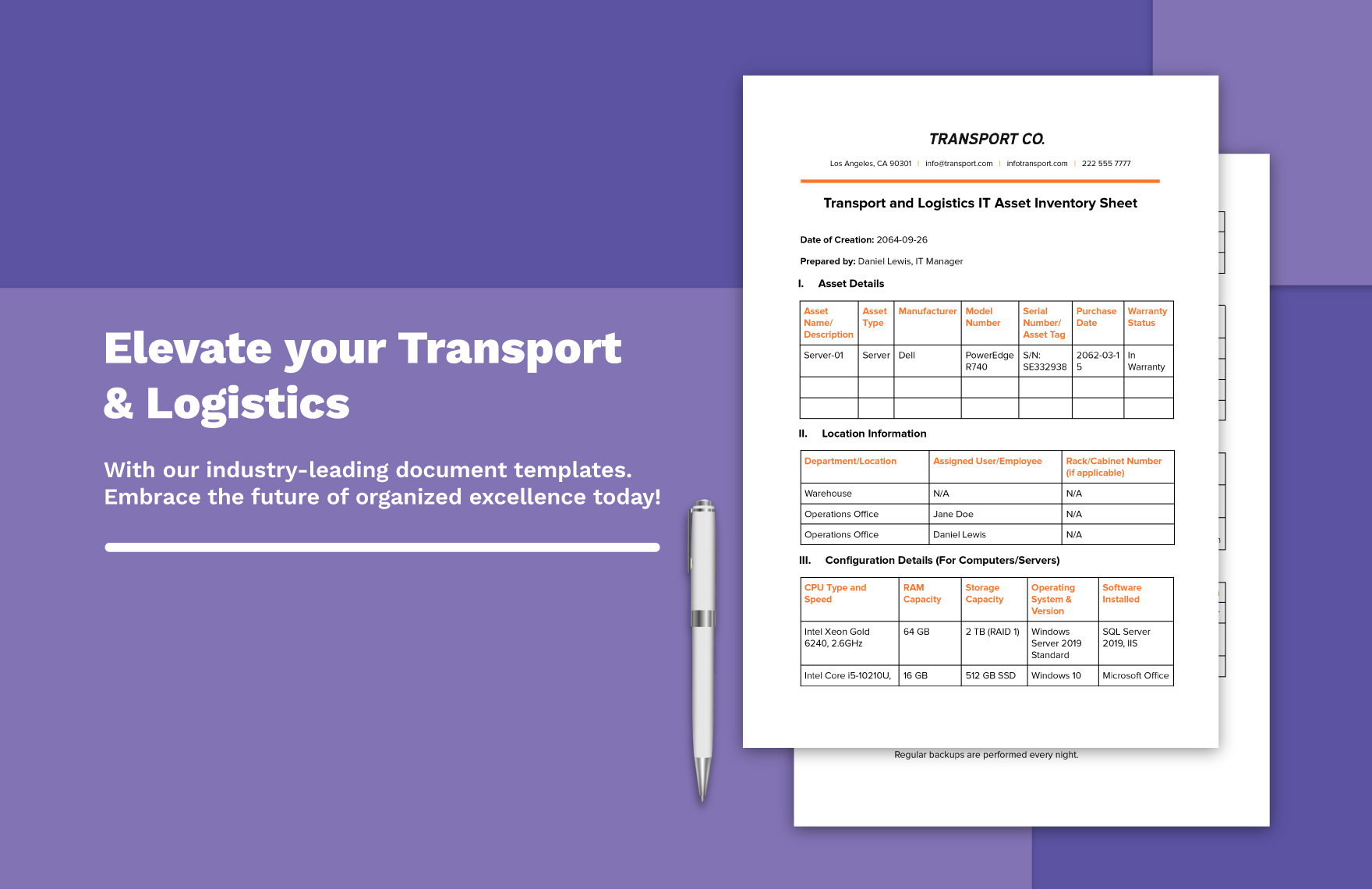 Transport and Logistics IT Asset Inventory Sheet Template