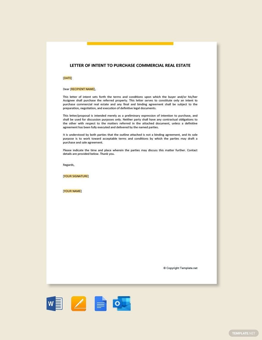Letter of Intent To Purchase Commercial Real Estate Template