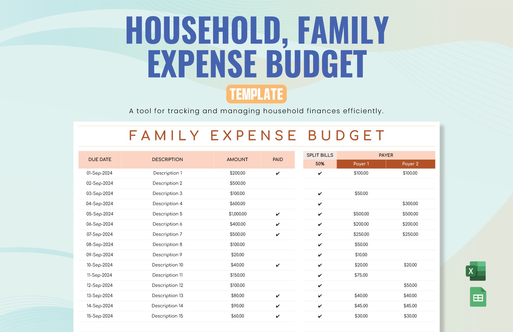 Free House Hold, Family Expense Budget Template in Excel, Google Sheets
