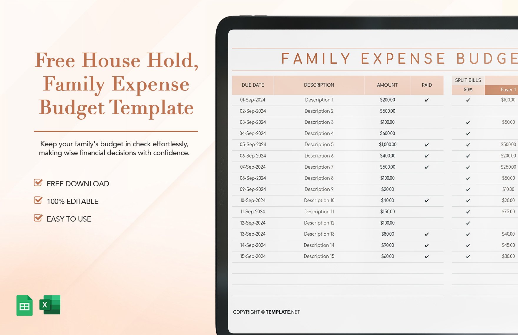 Free House Hold, Family Expense Budget Template