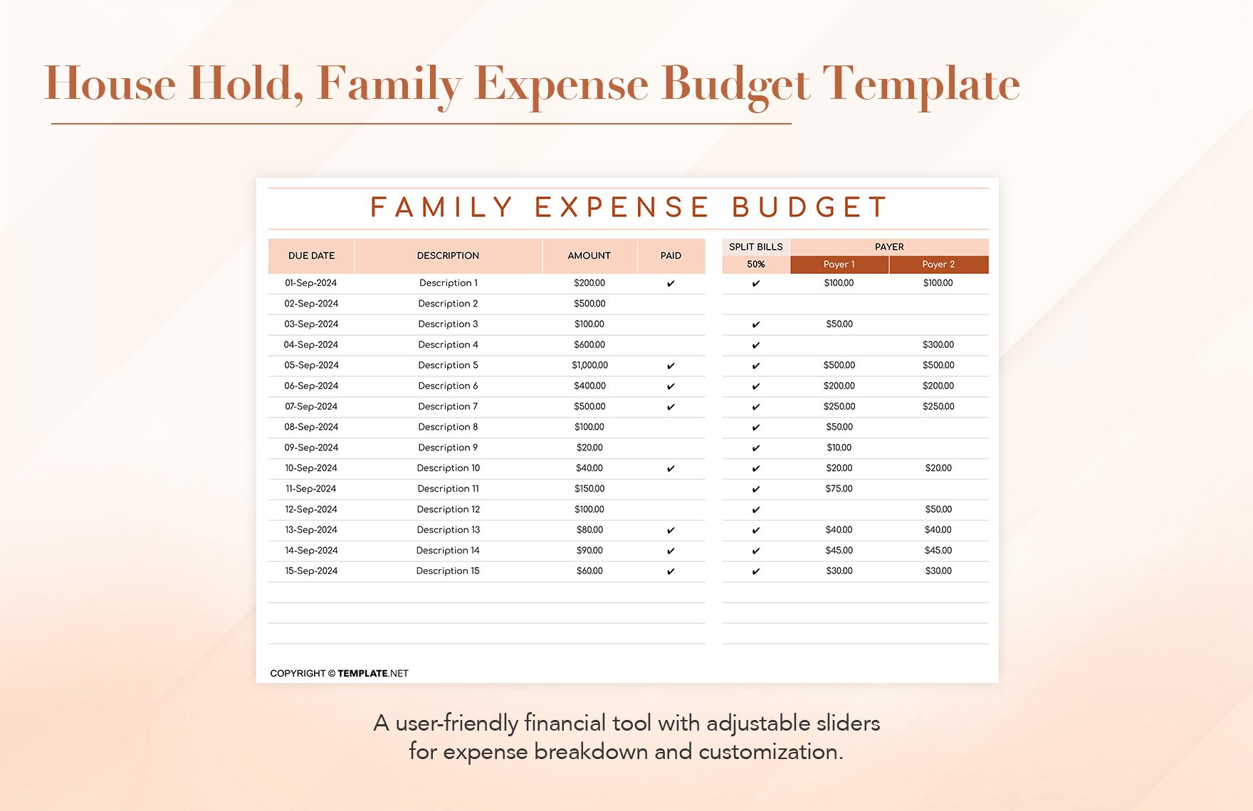 House Hold, Family Expense Budget Template
