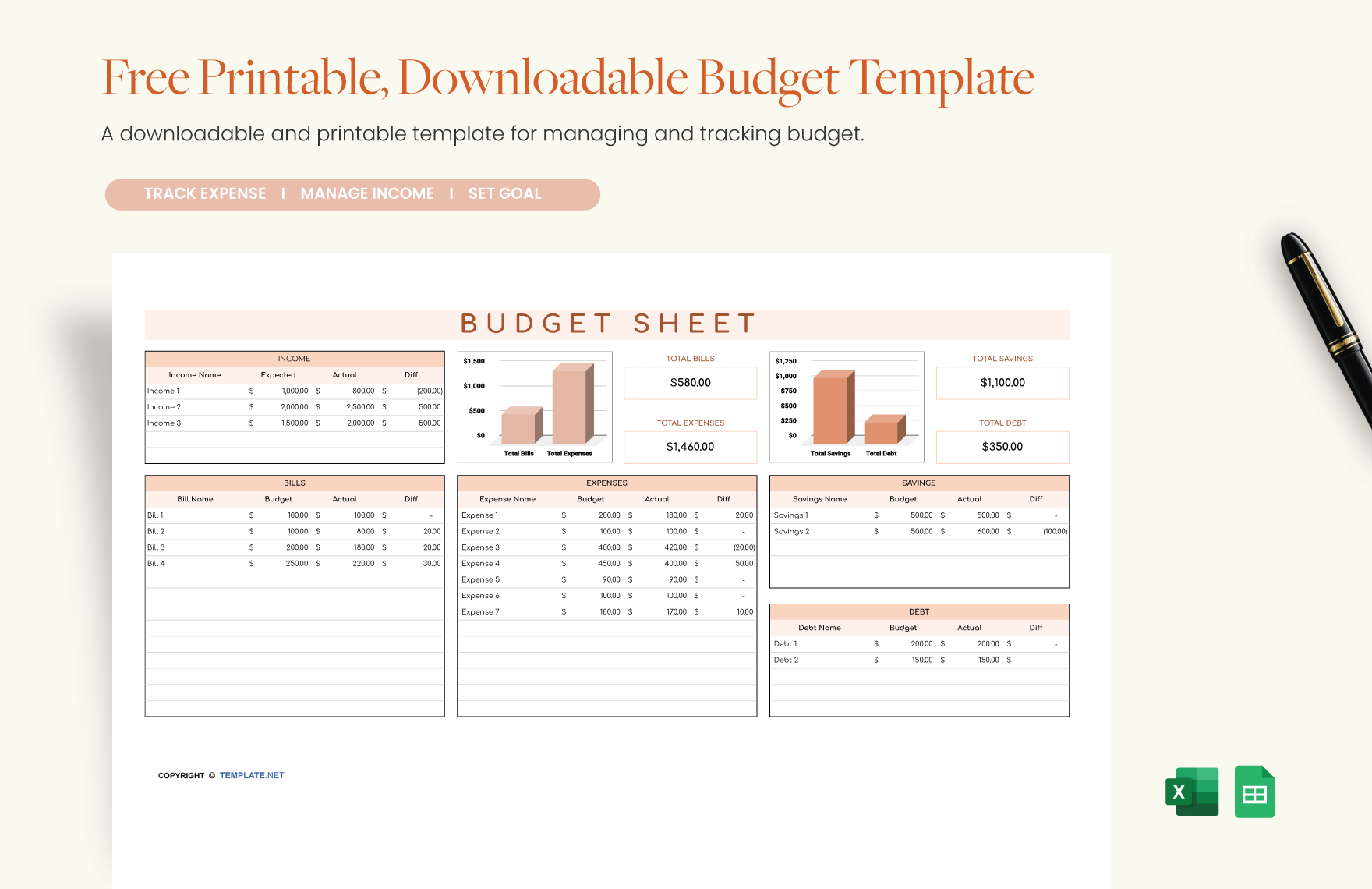 Free Printable, Downloadable Budget Template in Excel, Google Sheets