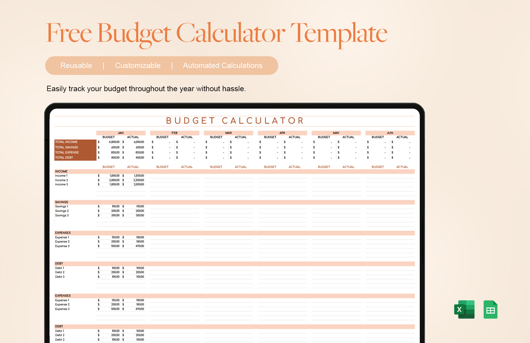 Free Budget Calculator Template in Excel, Google Sheets