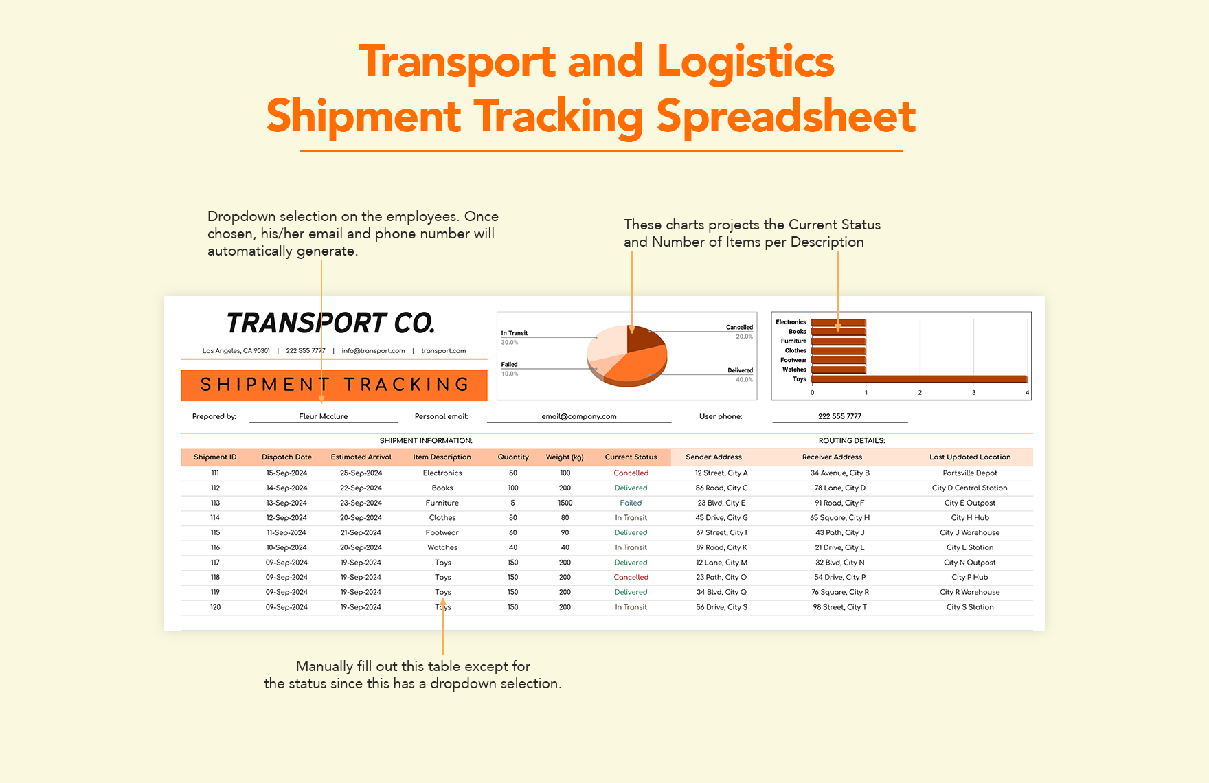 Transport and Logistics Shipment Tracking Spreadsheet Template