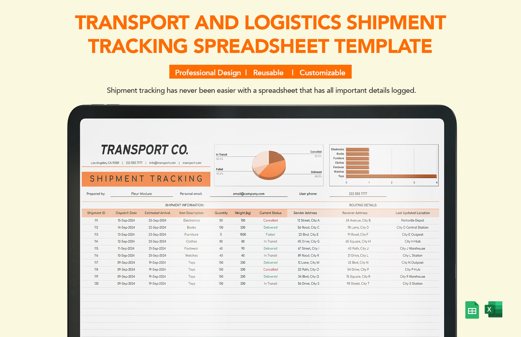 Free Transport and Logistics Shipment Tracking Spreadsheet Template in Excel, Google Sheets