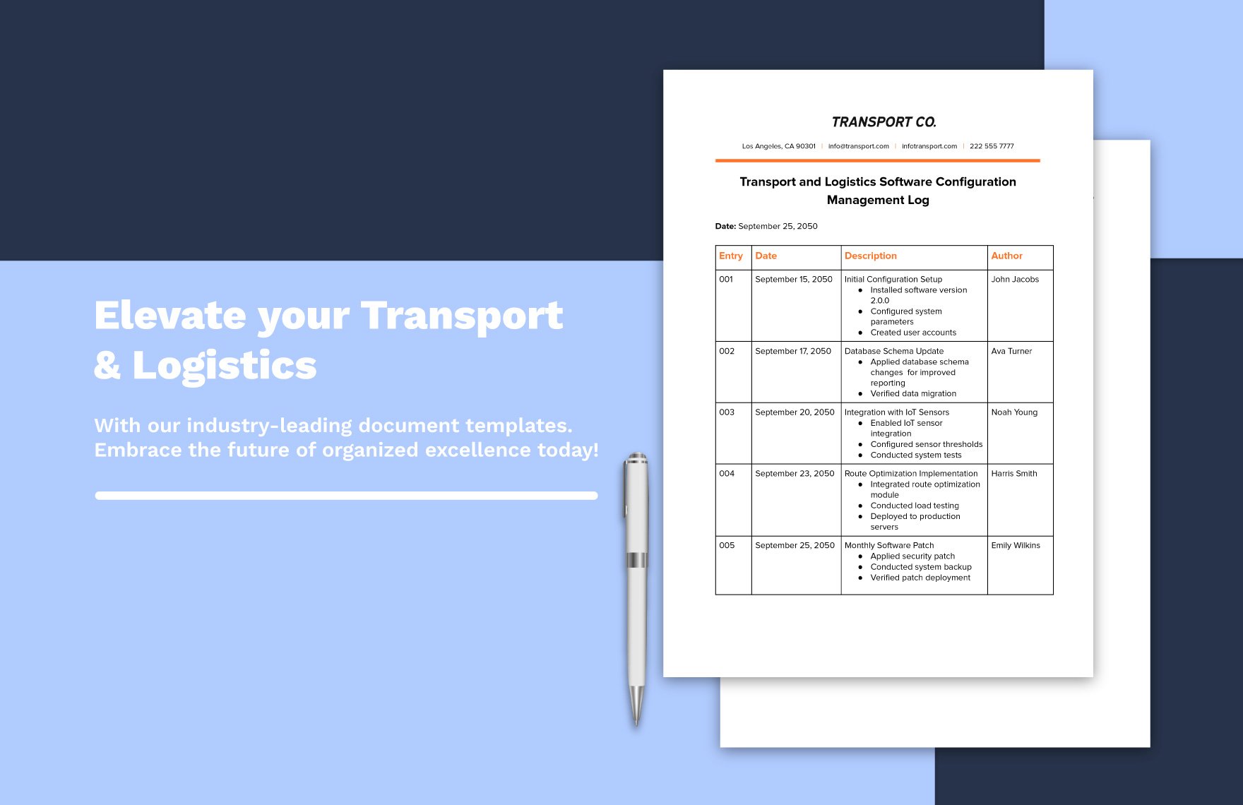 Transport and Logistics Software Configuration Management Log Template