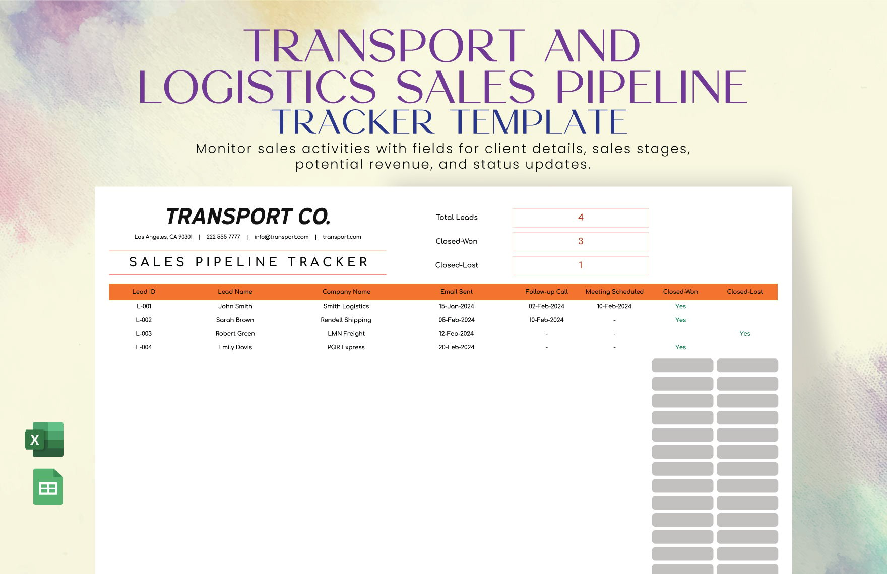 Free Transport and Logistics Sales Pipeline Tracker Template in Excel, Google Sheets