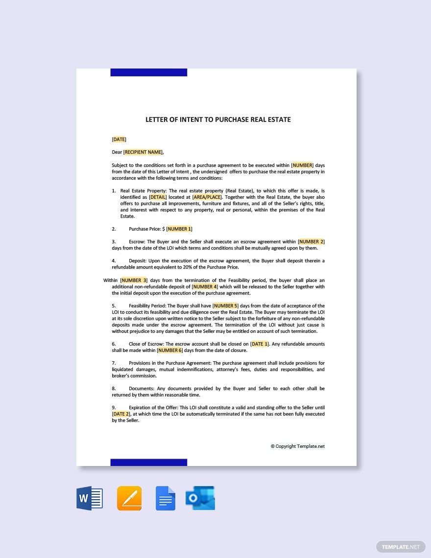 Real Estate Letter of Intent to Purchase Template