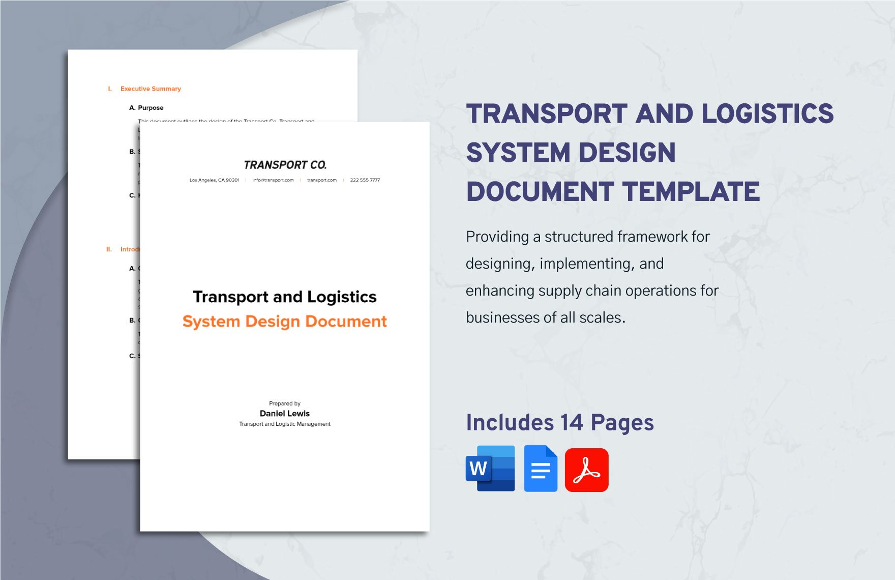 Transport and Logistics System Design Document Template in Word, Google Docs, PDF