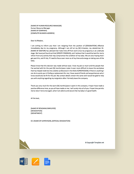 FREE Resignation Letter Template Due to Travel - PDF | Word | Google ...