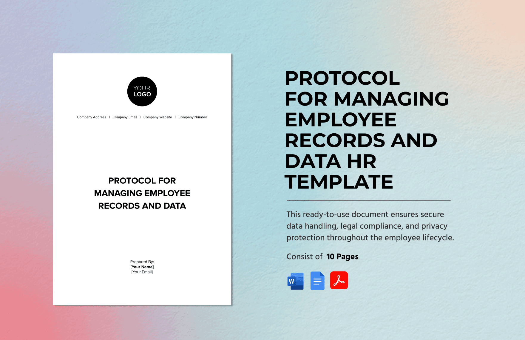Protocol for Managing Employee Records and Data HR Template