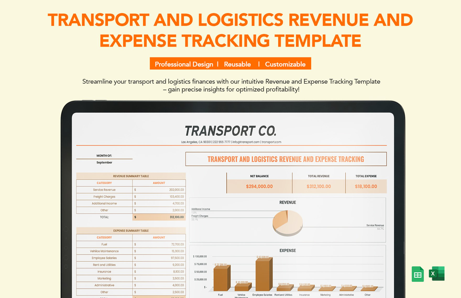 Transport and Logistics Revenue and Expense Tracking Template